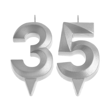 Candle in the cake jubilee "line" (set 2 in 1), number 35 /53, silver metallic, 6.5 cm-2