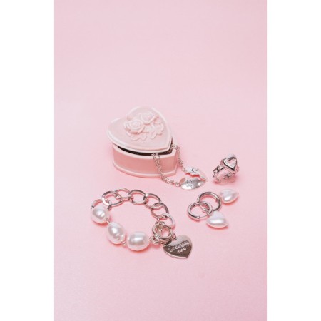 Earrings with the removable element "Transformer" heart is pearl, white color in silver-1