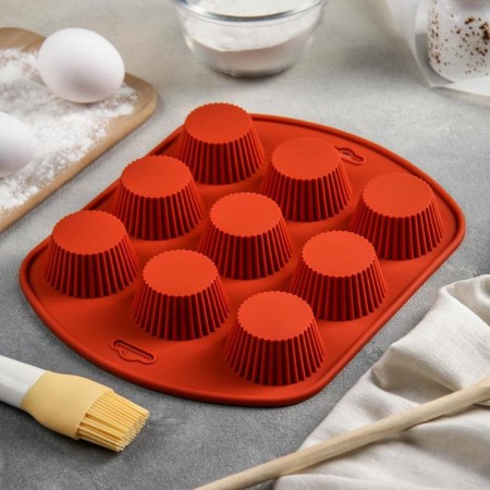 The form for baking the share "Sweets. Circle ", silicone, 27 × 22 × 3 cm, 9 cells (6 × 6 × 3 cm), color mix-8