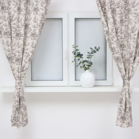 A set of curtains d/kitchen with sequences of Ethel "Black Flowers" 149x180 cm - 2 pcs-1