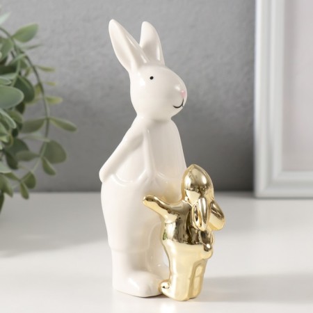 Souvenir Ceramics "Hare in the overalls with a gold bunny" 7.5x4.5x13.8 cm-1