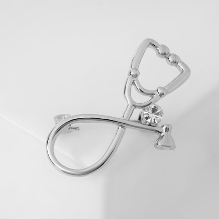 Brooch "Stethoscope", white color in silver-1