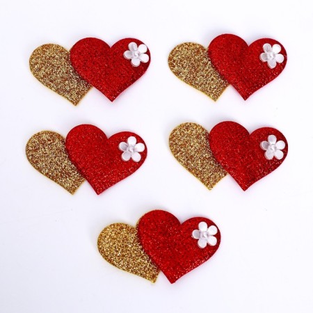 Decorative hearts, set 5 pcs., Size 1 pcs: 5 × 3.5 cm, color red-golden color-1