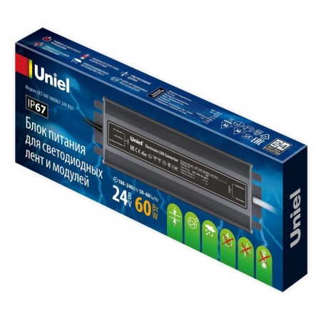 Uniel power supply, 60 watts, IP67, 24 V, 50-60 Hz, 2.5A, 2 exits, silver color-4