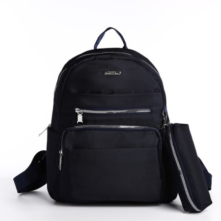 A backpack with a zipper, 5 outer pockets, pencil case, blue color-2