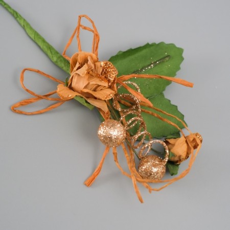 A set of decorative bouquets (12 pcs) "Rose" with brilliance, 5x9 cm, beige-2