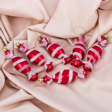 Christmas tree decoration "Striped sweets" (set 6 pcs) 3.5x10.5 cm, red-white