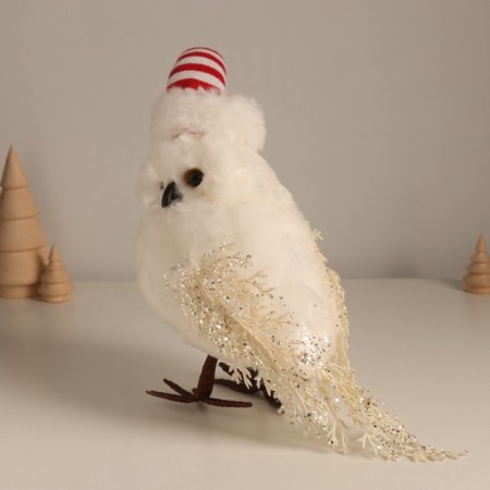 Decor "White owl in a striped cap" 18x10x22 cm-1