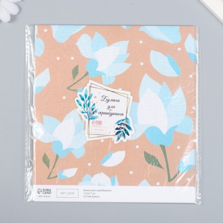 Scrapbooking paper "Pale blue flowers" density 180 g 15.5x17 cm-3