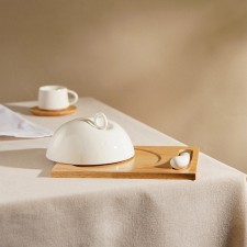 Маслёнка на деревянной подставке с ножом SL Home «Тренто»,22×17,5 см, цвет белый