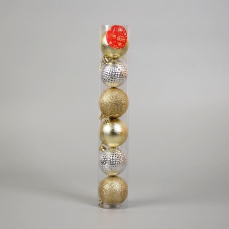 Set of balls plastic D-6 cm, 6 pcs "Prism" silver-gold-1