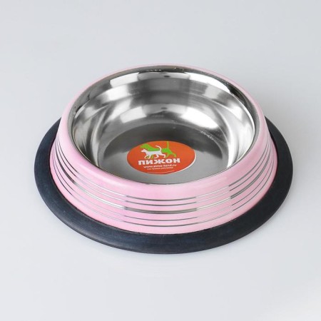 A bowl with a non -slip base color with stripes, 230 ml, pink-1