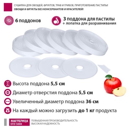 Drywall for vegetables and fruits "Masters" EFD-5000, 500 W, 6 tiers, white-8