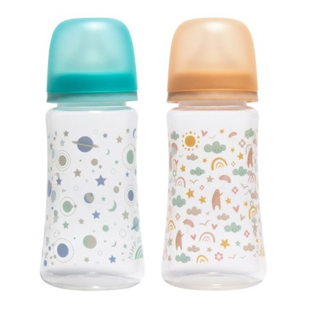A bottle for feeding with a wide throat and silicone nipple milk, 360 ml, 0+-5