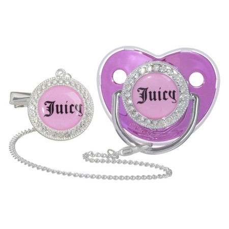 Set: Nipple - Orthodontic dummy with a holder, Juicy, with a cap, from 6 months., Pink/silver, rhinestones-7