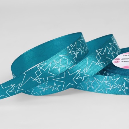 A satin ribbon "Stars", 15 mm, 23 ± 1 m, blue color No. 047