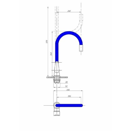 FAUZT FZS-822-B101 kitchen mixer, single-leaf, excess length 180 mm, chrome/blue-1
