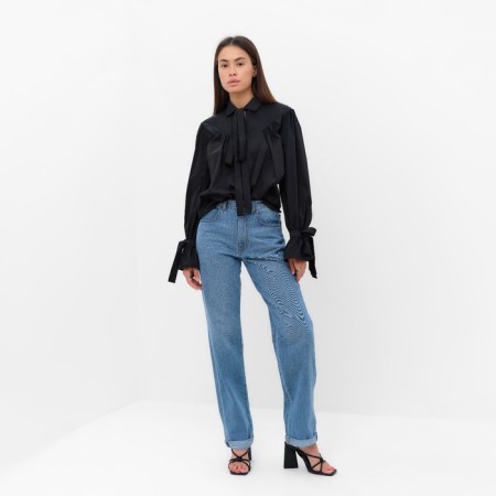 Women's shirt with ribbons MIST, size 46, black-1