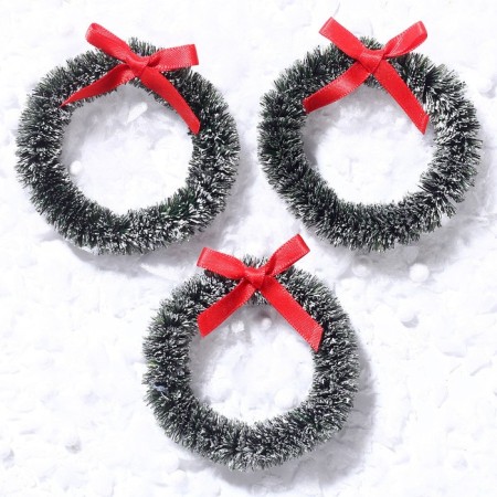 Decor "New Year's Wreath with a bow", a set of 3 pcs., Size 1 pc. -6.5 cm, dark green color-1