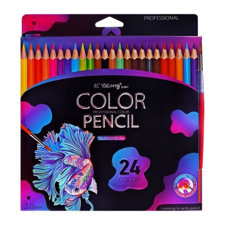 Pencils of watercolor 24 colors, in a cardboard box, triangular, der, with KIS, animal mix-9