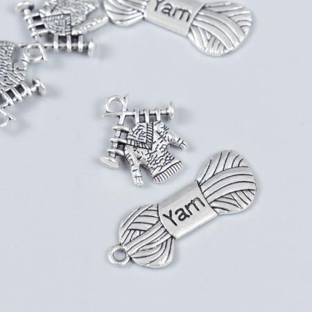 Decor for creativity Metal "Yarn and sweater" silver set 6+6 pcs 3.1x1.2 cm 1.7x1.9 cm
