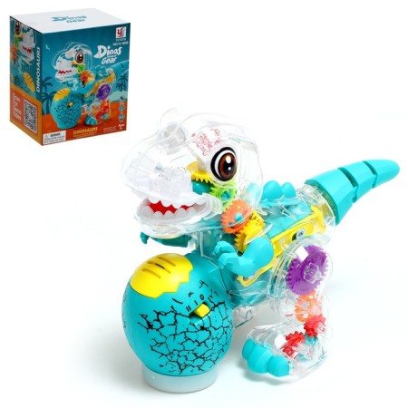 The gear dinosaur works on batteries, light, sound
