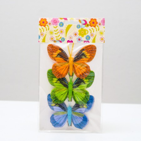 A butterfly for decor and floristry, on a clothespin, plastic, mix, 1 pc., 8 cm-5