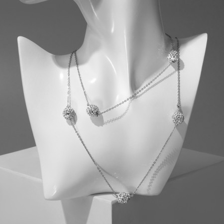 Assorted “chain” shine shambala, white color in silver, l = 80 cm, No. 12-3
