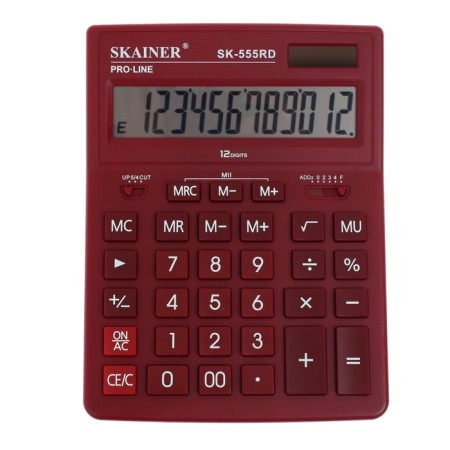 Large desktop calculator, 12-bit, Skainer SK-555RD, 2 power, 2 memory, 155 x 205 x 35 mm, red-1