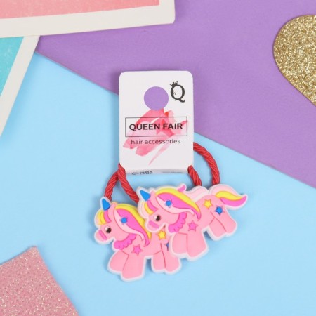 Hair elastic band "Baby" (set 2 pcs) unicorns, pink-1