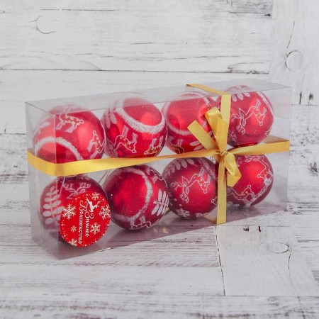 Set of balls plastic D-6 cm, 8 pcs "Olenniki at the Christmas tree" red-1