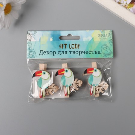 Decor for creativity Tree "clothespin. Tukan on a sheet of monsters" set of 3 pcs 1.3x3.7x4.5 cm-3