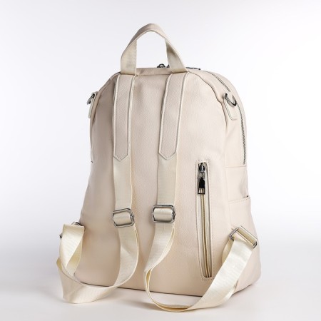 Women's backpack made of artificial leather with zipper, 6 outer pockets, milk color-1