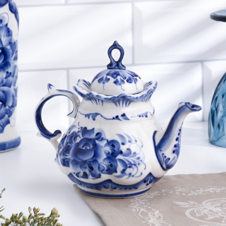 Teapot "ANEMON", large, 22 x 23 cm, gzhel