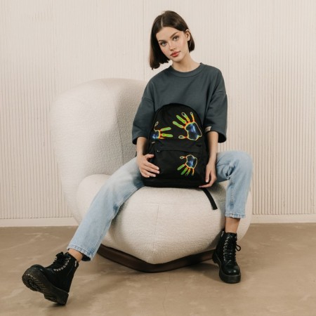 Backpack school textile "imprint", with a pocket, black color-6