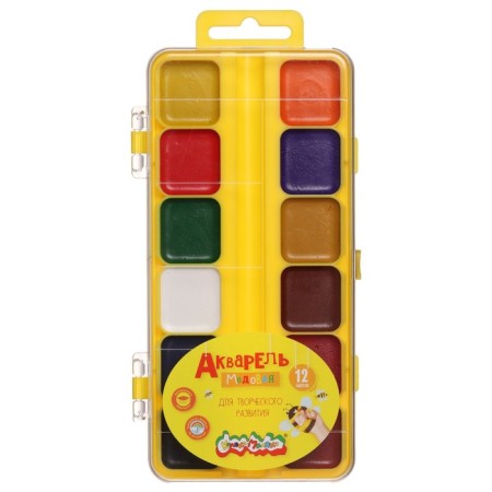 Watercolor 12 colors "Kalyak-Malyak", honey, without brush, plastic