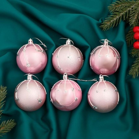Set of balls plastic D-6 cm, 6 pcs "Ilaria shine" pink