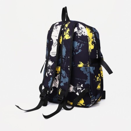 Youth backpack from textiles with a zipper, 4 pockets, black/yellow color-1