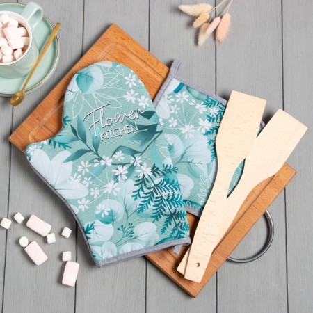 Set gift shade Flower Kitchen: mittens 20x28 cm, take 17x17 cm, 2 shoulder blades-1