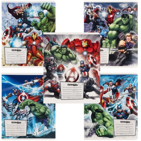 Notebook in a cage of 12 sheets, 5 types of mix, cover coated cardboard, avengers-12