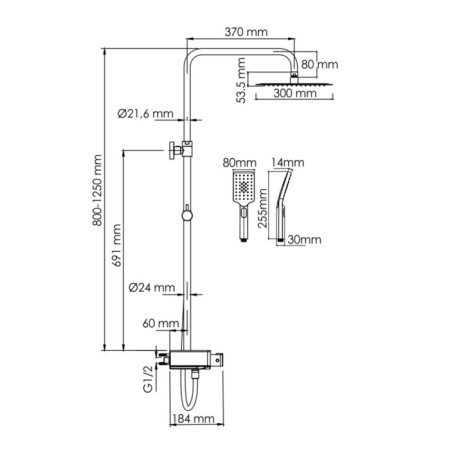 The shower system wasserkraft a113.118.126.ch thermo, tropical shower, thermostat, chrome-2