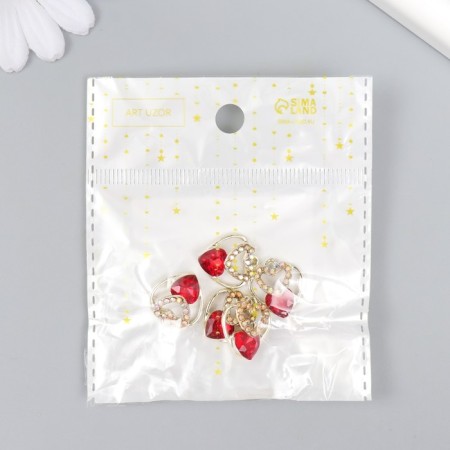 Decor for creativity metal, rhinestones "Three hearts in one" red, gold 0.8x1.6x1.7 cm-3