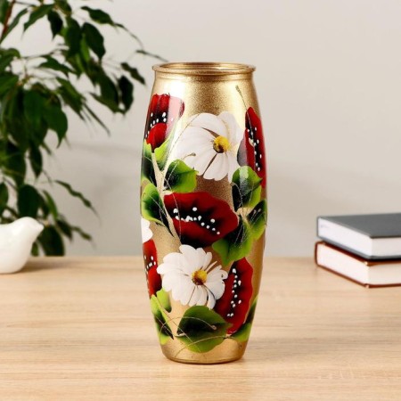 Vase Mac with daisies with painting on painted glass, D-7; 10x23 cm mix