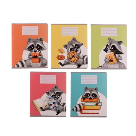 Notebook 18 sheets in the Calligrata line "Raccoon", cover coated cardboard, varnish, block offset, white 95%, mix