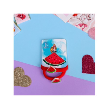 Hair gum "Summer mood", set 2 pcs., Watermelon, 3.5 cm, red