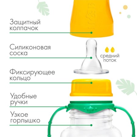 A bottle for feeding "Trend. Leopard ", classic throat, 250 ml., 3 months, cylinder, with handles-1