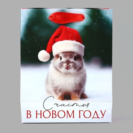 Package Gift New Year's laminated "Happiness in the New Year", rabbit, S 12 x 15 x 5.5 cm, New Year-2