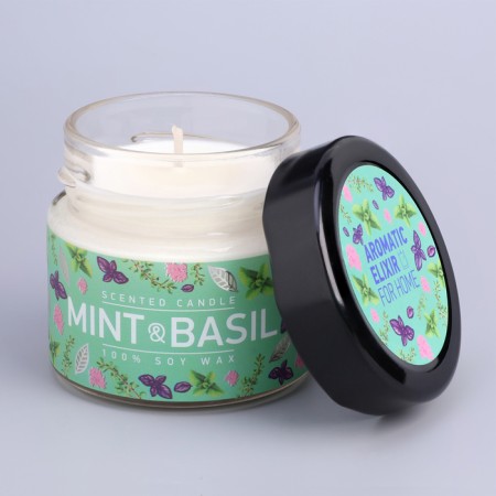Aromatic candle in the jar "Basil and Mint", Envisor Wax, 80 g-3