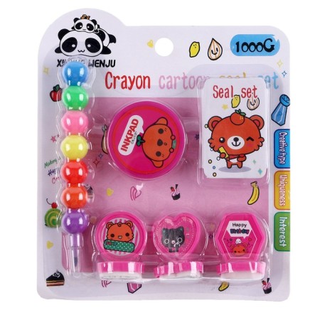 Drawing set: printing 3 pcs., Stamping pillow, pencil 7 colors, pink color