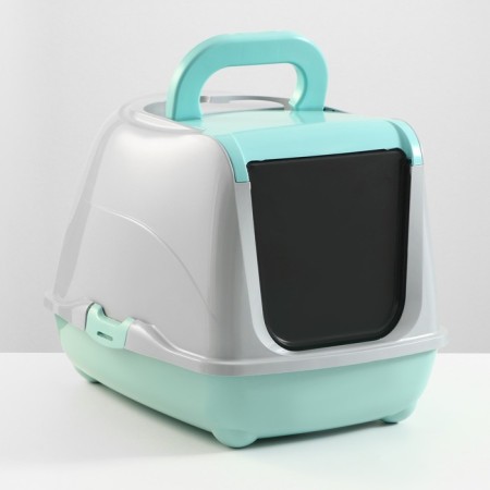 Domik toilet for cats closed with a door 50*38*37 cm, turquoise-gray